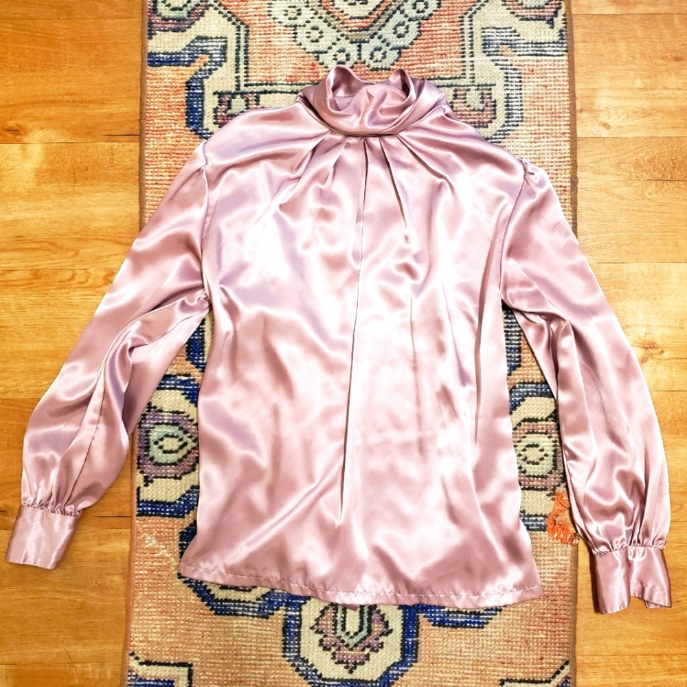 Vintage Satin Lilac Mockneck Blouse